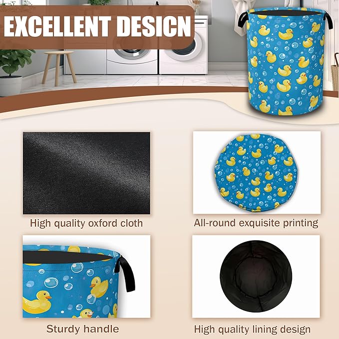 Laundry Hamper,Funny Yellow Duck Laundry Baskets,Waterproof Oxford Cloth Toy Storage for Bedroom,Bathroom,Nursery,16x20.8 Inch