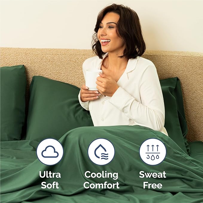 Cal King 6 Piece Sheet Set - Comfy Breathable & Cooling - Ultra-Soft Hotel Luxury Bedding Set w/ 8-16 Inch Deep Pockets - 1 Flat & 1 Fitted Sheet & 4 Pillowcases - Wrinkle Free & Easy Care - Emerald