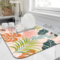 Dish Drying Mat Boho Foliage Botanical Leaves Floral Kitchen Mat 16"x24" Bsorbent Coffee Maker Mat for Dishes Utensils Coffee Maker Pots and Pans Easy Clean Dish Slip Resistant Pad