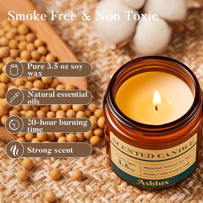 4 Pack Scented Candles as Candle Gift Set, Candle Set for Women, Long Lasting Soy Wax Amber Jar Aromatherapy Candles for Stress Relief, Home Decoration, Birthday, Valentine's Day