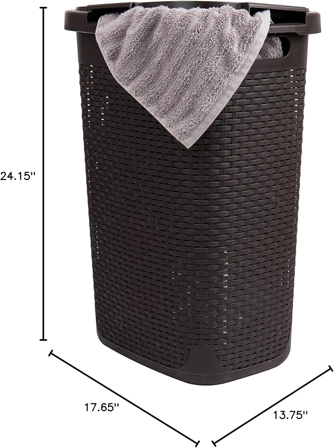 Mind Reader Slim Laundry Hamper with Lid, 60L Clothes Baskets, Premium Wicker Design, Plastic, 2-Pack, Brown