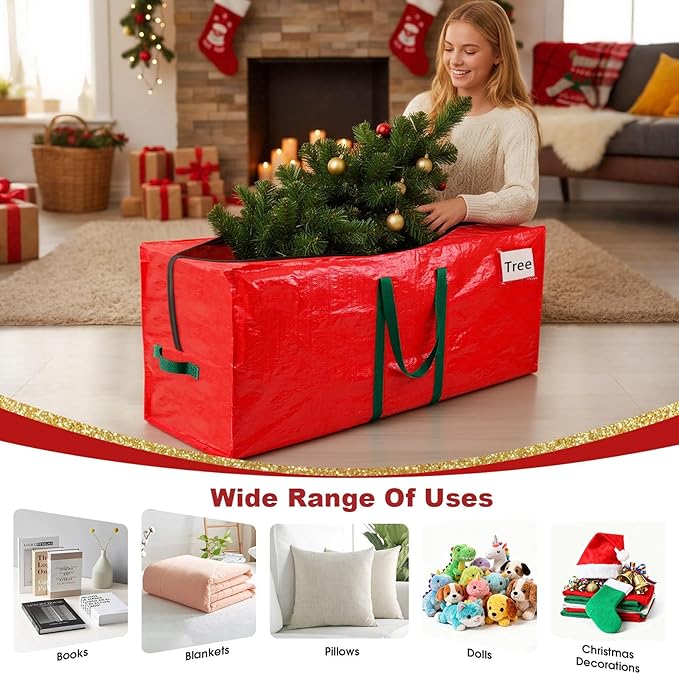 Christmas Tree Storage Bag, Christmas Tree Bag Fits Up to 7.5 Ft Artificial Xmas Trees, Heavy Duty Material, Waterproof & Dual Zippers Christmas Tree Box for Trees, Decorations (Red)