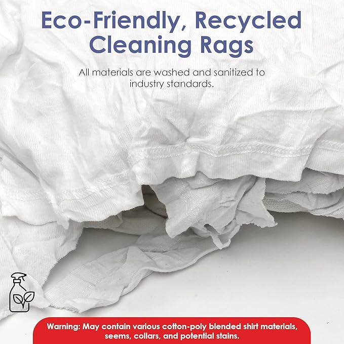 Huck & Terry White T-Shirt Bag of Rags, 100% Recycled Material, Cotton Blend Bar Mop, Reclaimed, Eco-Friendly Cloth, Cleaning & Painting Rags, Lint Free, Highly Absorbent (50 LBS)