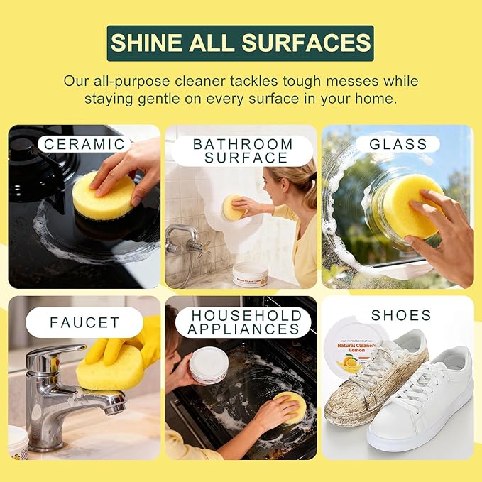 FAVIRZCE All Purpose Cleaner and Polish Paste - Glass Oven & Stove Top Cleaner for Kitchen Burnt Pans Cooktops Sinks Tile & White Shoes - Natural Multi Surface Grease Marker & Hard Water Stain