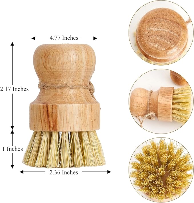 Diahom Bamboo Dish Brush Scrubber 3 Pack for Cleaning Pot Pans Hanging Rope Kitchen Dishwashing