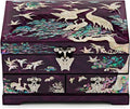 MADDesign Mother of Pearl Lacquered Jewelry Box Two Level Cranes (Purple)