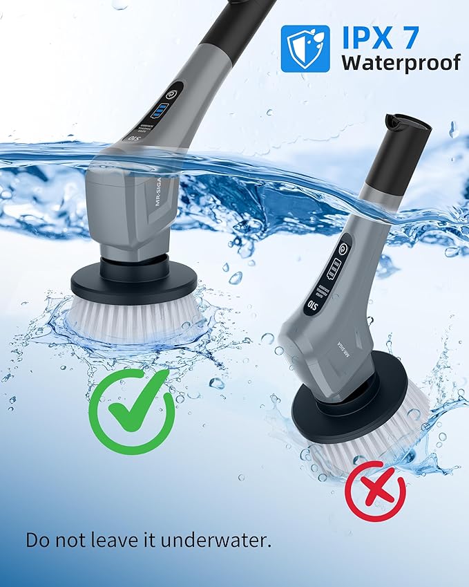 MR.SIGA Electric Spin Scrubber, Cordless Cleaning Brush, Shower Scrubber with 7 Replaceable Brush Head, Waterproof Bathroom Power Scrubber for Kitchen and Bathroom Cleaning