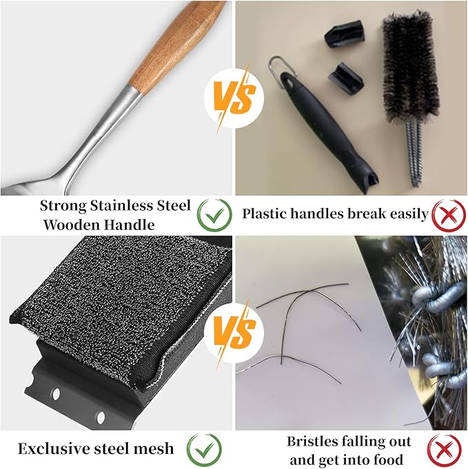 XUDAKAIXIN Bristle-Free Grill Brush with Replacement Head. Ultra Safe & Efficient Cleaner for Cast Iron and Stainless Steel Outdoor Grills.Gifts for Men/Dad