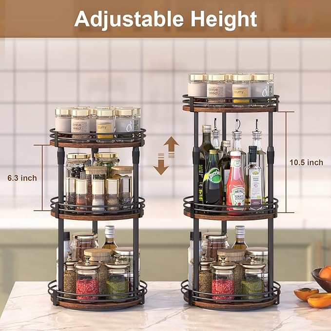 Across-Star Lazy-Susan-Organizer-Spice-Rack, 3-Tier Adjustable Rotating Spice Organizer For Kitchen-Cabinet-Countertop-Pantry, Turntable Seasoning Holder Storage Shelf