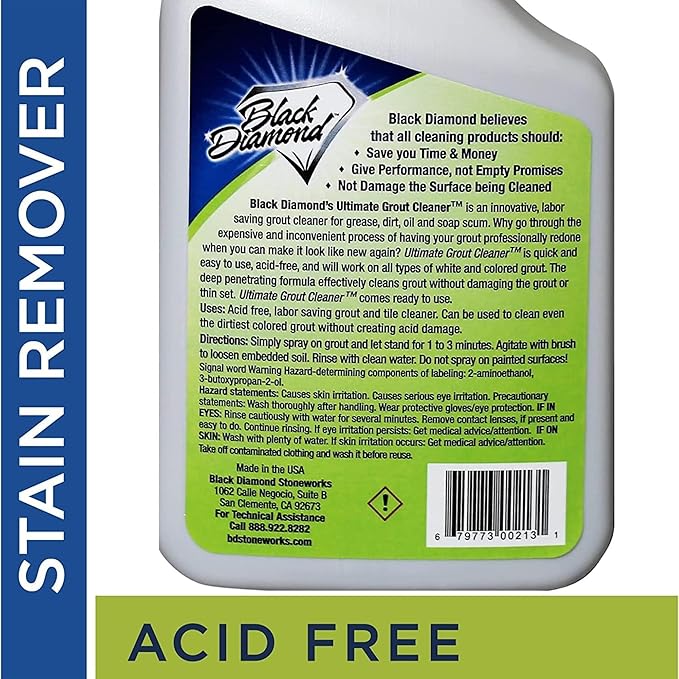 Black Diamond Stoneworks Ultimate Grout Cleaner with Brush + Marble & Tile Cleaner (2-Pack) – Safe for Natural Stone, Acid Free Deep Cleans Grout, Restores Shine to Marble, Granite, Travertine & Tile