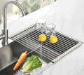 Sayehuanye Roll Up Dish Drying Rack, 17.7" x 11.8" Over The Sink Dish Drying Rack, Kitchen Dish Rack Foldable Dish Drainer, Stainless Steel Dish Drying Rack for Kitchen Sink Counter Storage (Grey)