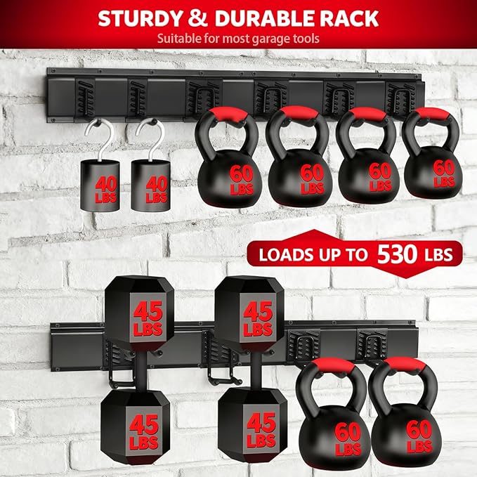 64 Inches Garage Tool Organizer Wall Mount, Tool Storage Rack Wall Mount, Heavy Duty Garden Wall Organizer System for Yard, garage and Shed, Tool Holder for Hanging Rake Snowboard Broom Mop