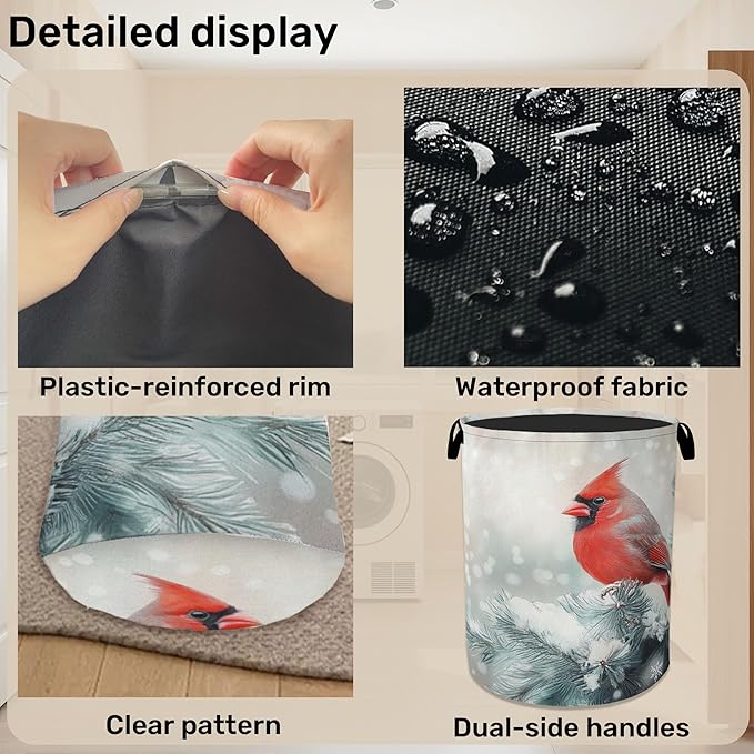 Red Cardinal Foldable Laundry Hamper - Waterproof Fabric Storage Basket with Handles, Clothes Hampers for Laundry,Bedroom,Dorm