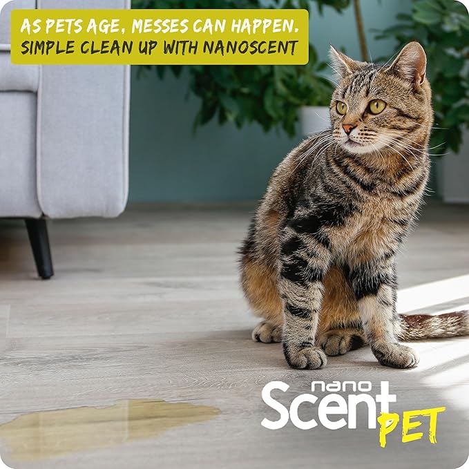nanoSCENT PET Urine Remover for Dogs & Cats, Eliminates Odors & Stains, 98% Natural Ingredients, Safe for Pets & Home, Bio-Active Enzymes + Long-Lasting Fresh Scent, Carpet, Floors & Furniture (200mL)