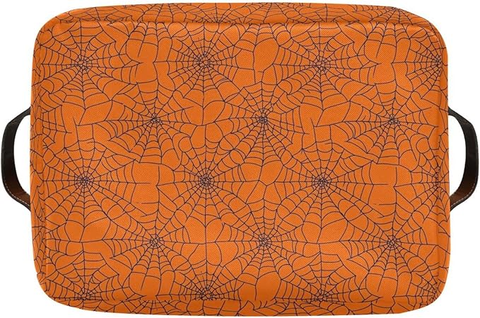 ALAZA Spider Web Orange Cute Halloween Foldable Storage Box Storage Basket Organizer Bins with Handles for Shelf Closet Living Room Bedroom Home Office 1 Pack