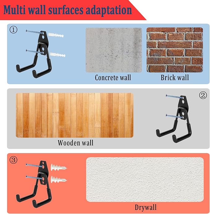 KAROSOM 8 Pack Garage Hooks, Garage Tool Organizer Wall Mount, Heavy Duty for Utility Organizer, Steel Utility Garage Hooks for Ladders, Garden Tools, Bike