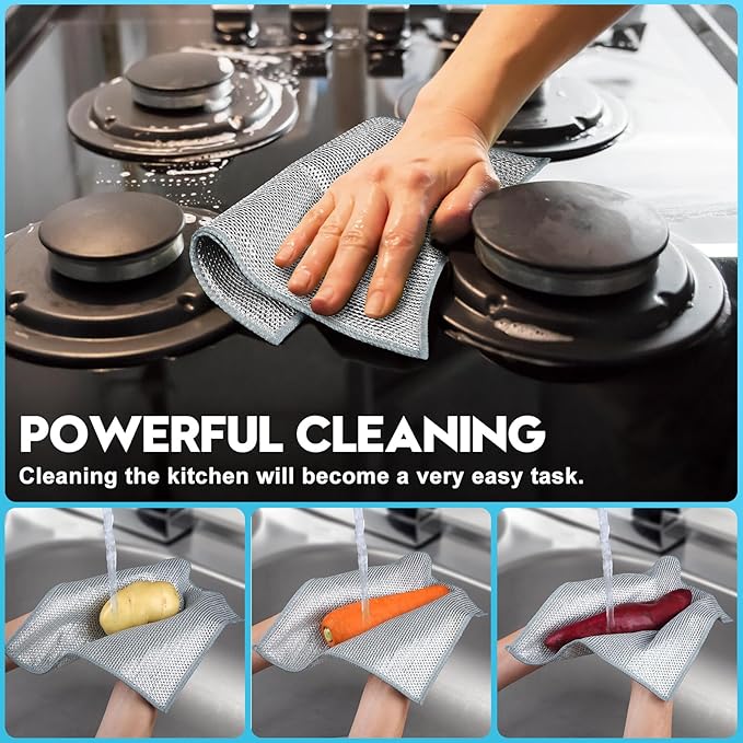 VMKBL 10 Pcs New Upgraded 3 Layers Non Scratch Wire Dishcloth, Multipurpose Wire Dishwashing Rags, Wet & Dry for Cookware, Sinks, Dishes, Stoves & Fireplaces (7.87 x 7.87-10pcs)