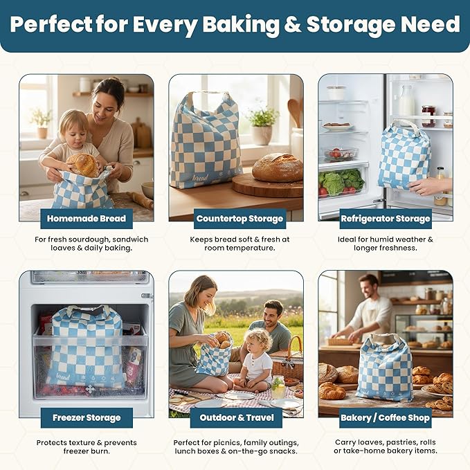 Buzzy Bags 3-Pack Reusable Beeswax Bread Bags (XL, M, S) - Organic Cotton Beeswax Bread Storage Bag for Homemade Bread & Sourdough Freezer-Safe, Breathable & Freshness Support - Eco-Friendly Bread Bag