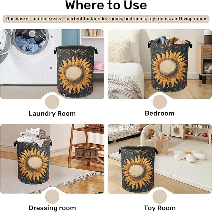 Gothic Sun Large Clothes Hamper Bag - Laundry Basket with Handles, Space Saving Foldable Design for Nursery