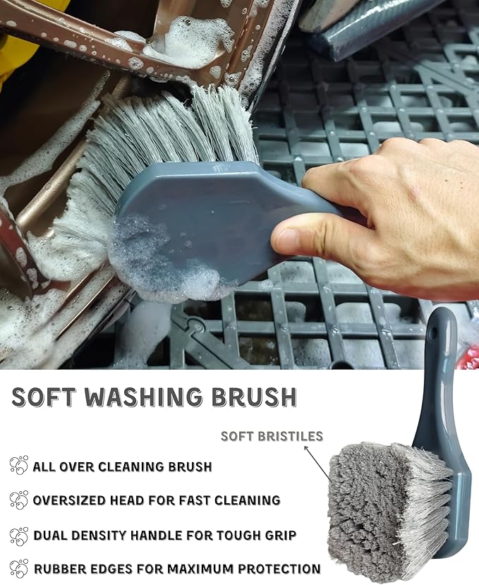 oesee 8PCS Pro Wheel Cleaning Kit - Woolies Brushes, Detailing Brush, Tire Brush, Wash Mitt, Drying Towel & Carry on Bag - Scratch-Free Rim Cleaning Kit