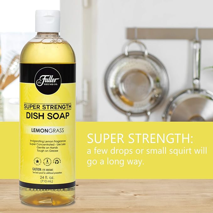 Fuller Brush Super Strength Dish Soap – Lemongrass – Ultra Concentrated Formula – Cuts Grease Fast, Clean Dishes, Glassware, Silverware, Pots, Pans & Surfaces – (Pack of 1)