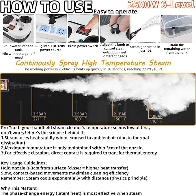 7 in 1 Steam Cleaner 2500W High Pressure Steamer for Cleaning, Car Steamer Handheld Steam Cleaner for Home Use, Hardwood Floor Steam Cleaner for Upholstery, Kitchen, Bathroom, Grout (Blue)