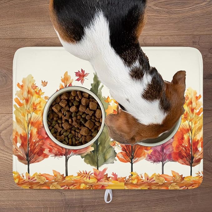 Fall Maple Leaves Dish Drying Mat for Kitchen Counter 24x18 Inch Watercolor Autumn Drying Mat with Absorbent Reversible Microfiber Orange Dish Drainer Mats Rack Pad for Coffee Countertop Protector