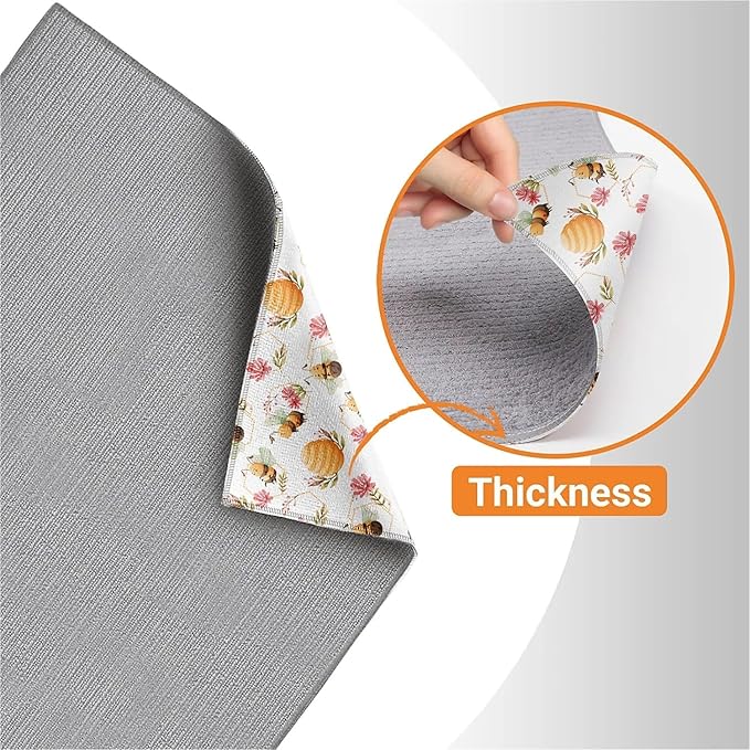 Dish Drying Mat For Kitchen Counter, Cute Bee Honeycomb Microfiber Absorbent Dish Drainer Rack Pad Reusable Large 18x24in Drying Mat