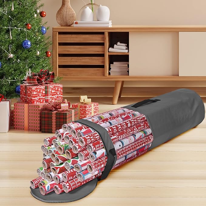 Primode Wrapping Paper Storage Bag | Wrapping Paper Organizer Under Bed for Storing Multiple Rolls of Gift Wrap, 42” Length Container Constructed of Durable 600D Oxford Material (Gray)
