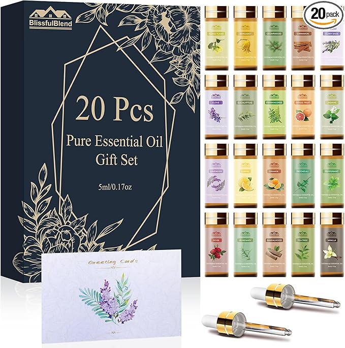Pure Essential Oils for Diffusers for Home, Skin, Candle and Soap Making, 20 Scents - Tea Tree, Lavender, Lemon, Peppermint, Eucalyptus, Cinnamon, Rose and More, Aromatherapy Oils/ 5 ML