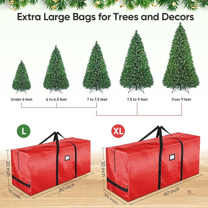 BALEINE 7.5 ft Christmas Tree Storage Bag, Heavy Duty Extra Large Artificial Christmas Tree Bag with Reinforced Handles and Dual Zippers Wide Opening (Red, 7.5 ft)