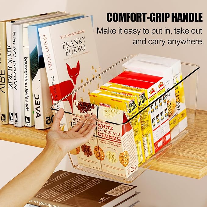 Joymeezo Set of 4 Clear Plastic Storage Bins, 2 Large +2 Small Pantry Organizers and Storage Containers for Kitchen Organization, Home Storage Essentials for Cabinet, Office, Garage, Freezer& Bathroom