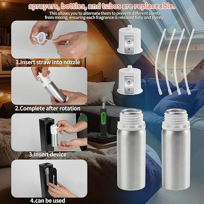 Waterless Diffusers for Home,Large Room with APP WiFi Control,Essential Oil Scent Diffuser Covers 2512 Sq Ft,Protable Rehargeable Diffuser 10000mA,Includ Bergaomt,Lavender Oils(Black)