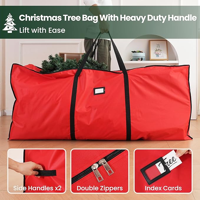 Christmas Tree Storage Bag for 7.5 FT Tree, Heavy-Duty 600D Waterproof Oxford Fabric with Wide Opening & Double Zipper, Durable Holiday Storage Organizer for Xmas Tree, Ornaments & Lights