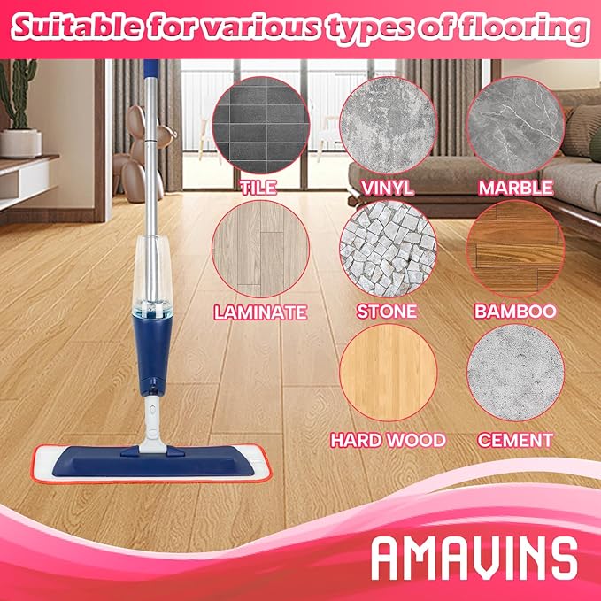 AmaVins 3 Pack Microfiber Cleaning Pads with All Bona Mop, Reusable Microfiber Mop Pads for 18 Inch Mop, Hardwood Floor Replacement Cleaning Mop Pads, Machine Washes