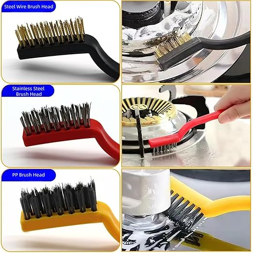 Wire Brush Set, 9-Piece, for Removing Weld slag, Rust and dust. Wire Cleaning Brushes comprise Three Different Sizes, Featuring Brass, Nylon and Stainless Steel Bristle Heads respectively,Colour