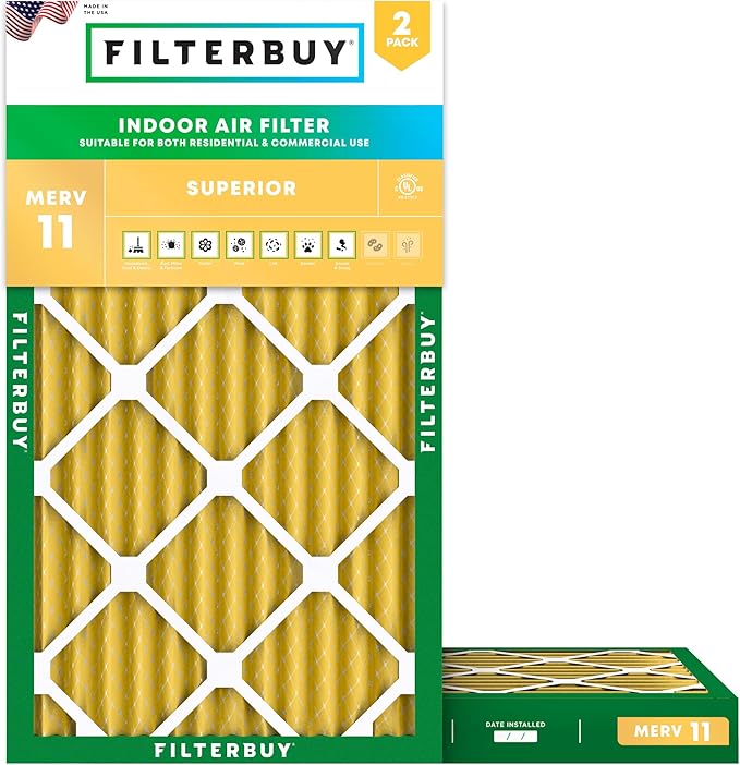 Filterbuy 14x30x2 Air Filter MERV 11 Superior Pet & Allergy Defense (2-Pack), Electrostatic Pleated HVAC AC Furnace Filters Replacement, Made in USA (Actual Size: 13.50 x 29.50 x 1.75)