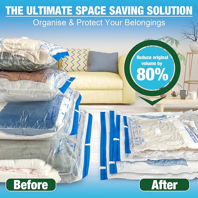 HIBAG Vacuum Storage Bags, 10 Space Saver Bags, Polyethylene (PE), Jumbo & Large Sizes, Zipper Closure, Vacuum Sealed, Ideal for Clothing & Bedding