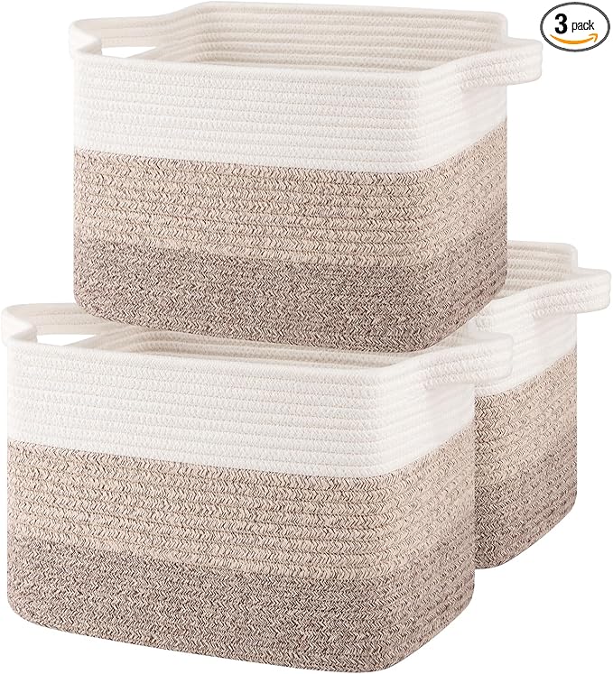 Storage Baskets for Organizing, Woven Baskets for Shelves, Rectangle Decorative Organizer for Storage Clothes, Toy, Books, Towels Nursery Bins 3 Pack (Gradient Yellow, 13"x9.85"x8.7")