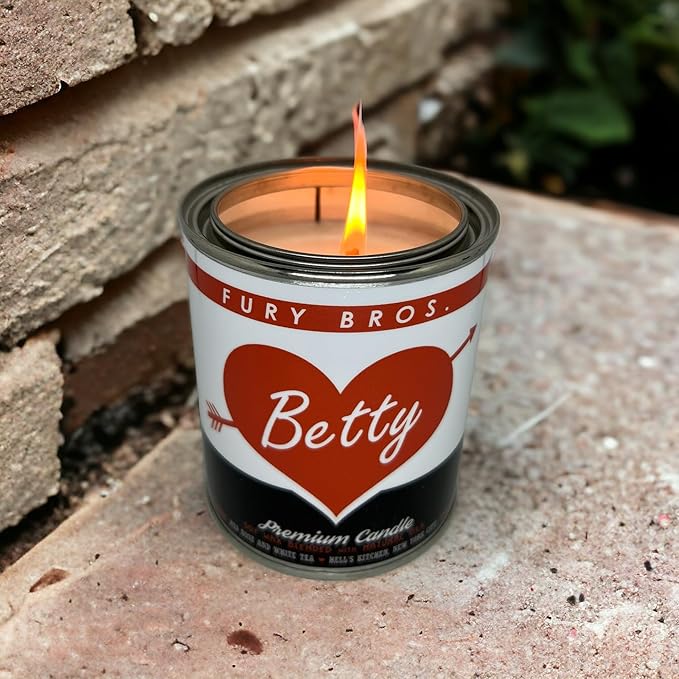 Fury Bros. Scented Candles for Men | Betty | Red Rose & White Tea | Natural Soy Wax | Hand-Poured in The USA | Long 70-80 Hour Burn (12.5 oz) | Vintage-Inspired Tin Design | Dad Home Gift