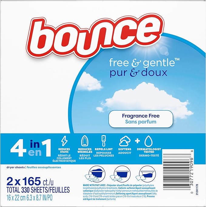 Bounce Free & Gentle Dryer Sheets, Unscented, 330 Count