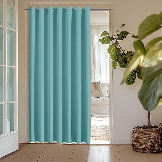 ChrisDowa Room Divider Curtain 90 Inches Long, Wide Blackout Sliding Door Curtain for Bedroom, Room Darkening Privacy Window Drape for Patio Door (1 Panel Set, Aqua, 100 x 90 Inch)