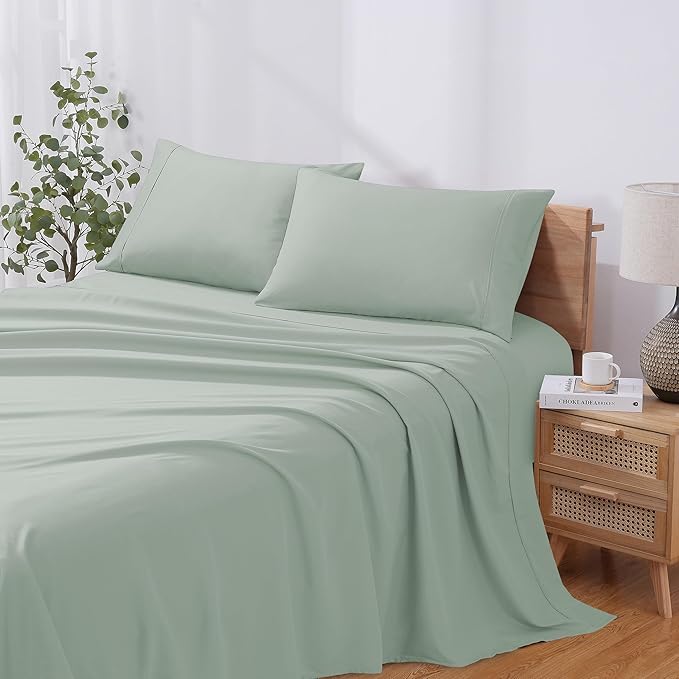 Modern Threads Soft Microfiber Solid Sheets - Luxurious Microfiber Bed Sheets - Includes Flat Sheet, Fitted Sheet with Deep Pockets, & Pillowcases Seafoam King