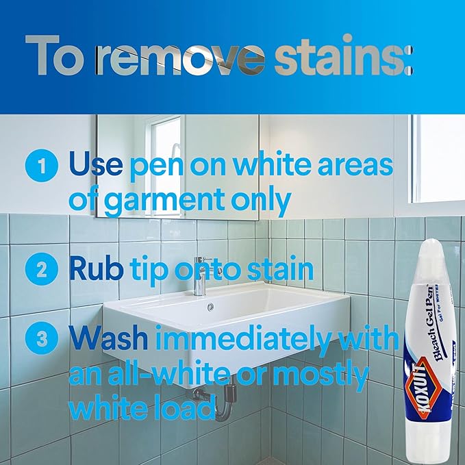 KOXUIT Portable Dual-Tip Bleach Pen for White Clothes & Grout - Travel-Ready 2-in-1 Gel Applicator with Brush Head, Non-Drip Cleaner for Bathroom Lines & On-The-Go Use (Unscented 2 Pack)