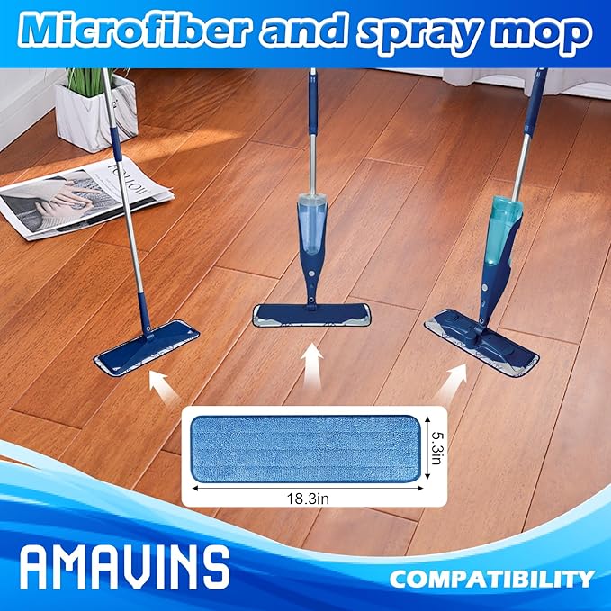 AmaVins 3 Pack Microfiber Cleaning Pads for Bona Mop, Reusable Microfiber Mop Pads for 18 Inch Mop, Hardwood Floor Replacement Cleaning Mop Pads, Machine Washes