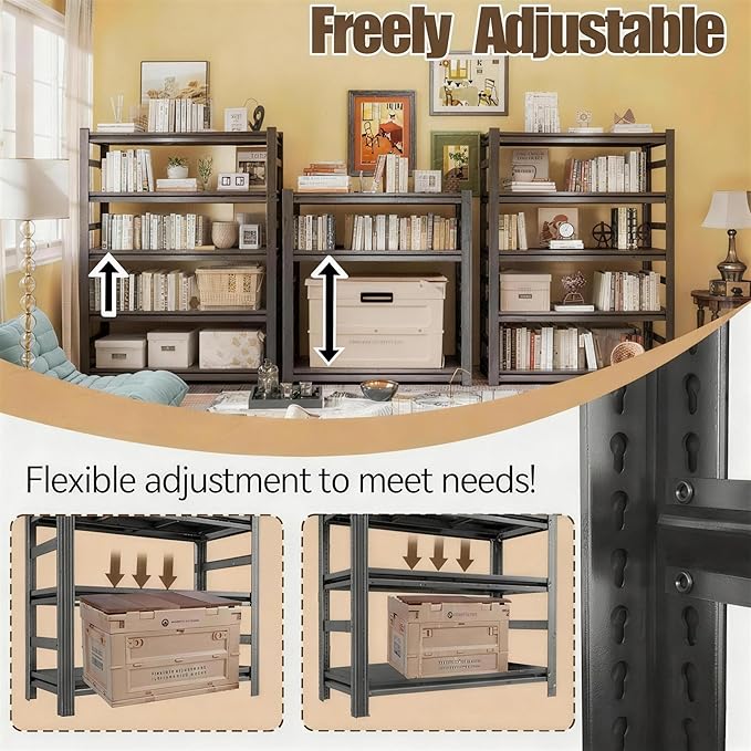 Notmise Book Shelf, 5 Tier Bookshelf, Modern Tall Bookcase for Garage Kit, CDs, Movies, Industrial Corner Storage Shelves for Bedroom Home Office Kitchen Living Room, Black