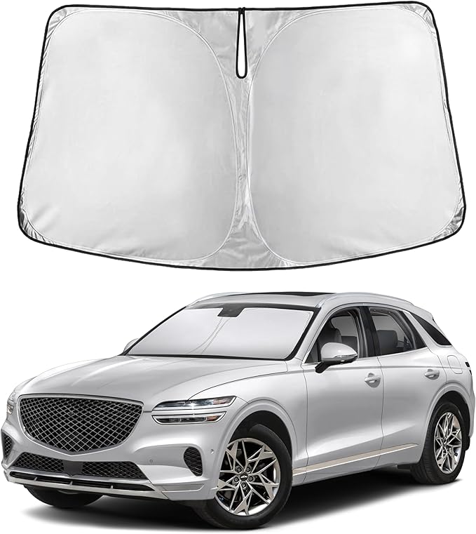 EcoNour Windshield Sun Shade Compatible for Genesis GV70 2022-2026 Front Window Sunshade Foldable Sun Visor UV & Heat Blocking Protection