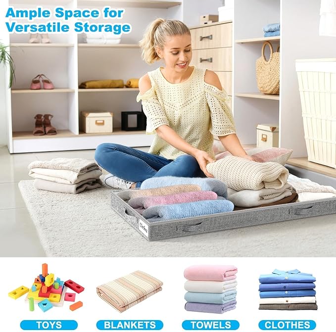 4 Inch Low Profile Under Bed Storage Drawer 2 Pack, Lightweight Underbed Clothes Storage Container Bins with NO STURCTURE, Shallow Storage Bag for Dorm & Home, With Clear Lids & Water-Resistant Fabric