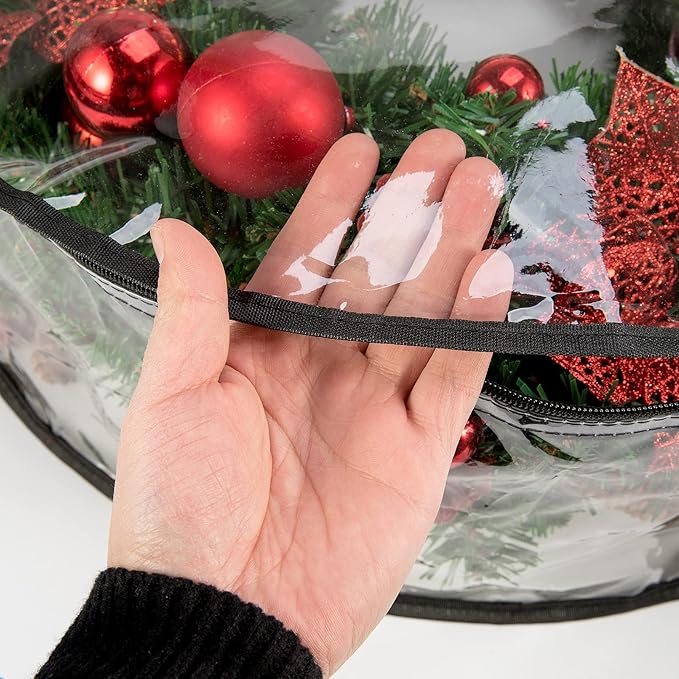 CINPIUK Clear Wreath Storage Bag 24 Inch Christmas Wreath Storage Container, Heavy Duty Wreath Protector with Handle for Holiday Seasonal Wreath Garland, 4Pcs