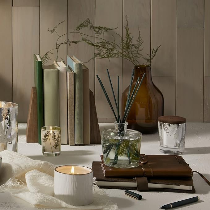 Thymes Frasier Fir Reed Diffuser Set – Includes Reeds, Fragrance Oil, and Frosted Glass Bottle – Fragrance Oil Diffuser – Room Fresheners – Luxury Home Decor – Green & Clear (Pine Needle, 7.75 fl oz)